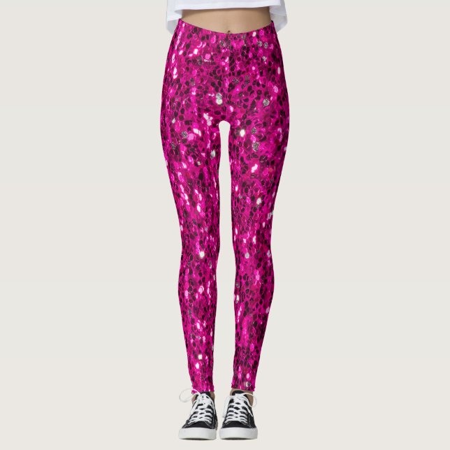 Varmt rosa glittrande falskt glitter leggings (Framsida)