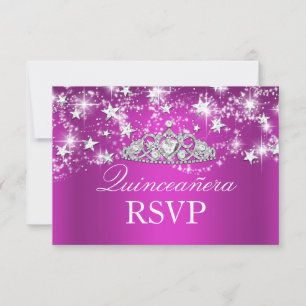 Varmt rosa glittrande tiara & stjärnor Quinceanera OSA Kort