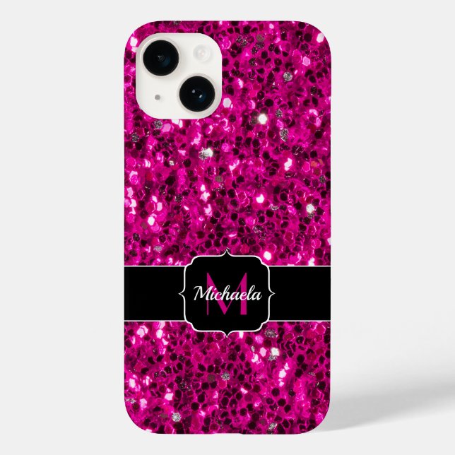 Varmt rosa gnistrande falskt glitter Monogram (Baksida)