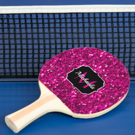 Varmt rosa gnistrande falskt glitter Monogram Pingisracket
