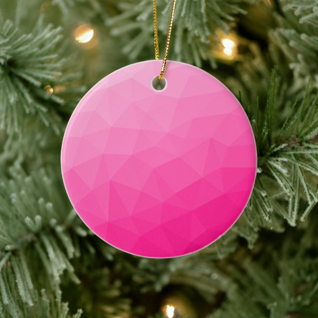 Varmt rosa gradient geometriskt nätmönster julgransprydnad keramik (Träd)