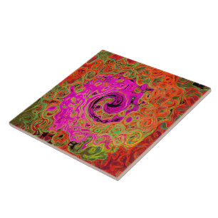 Varmt rosa groovy abstrakt retro flytande virvel kakelplatta