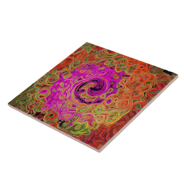 Varmt rosa groovy abstrakt retro flytande virvel kakelplatta (Sidan)