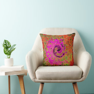 Varmt rosa groovy abstrakt retro flytande virvel kudde