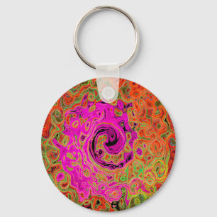 Varmt rosa groovy abstrakt retro flytande virvel nyckelring