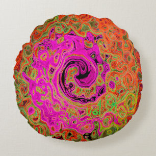 Varmt rosa groovy abstrakt retro flytande virvel rund kudde