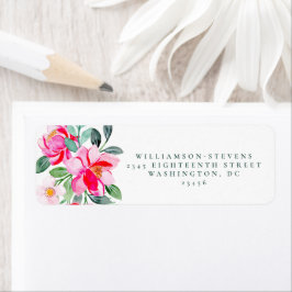 Varmt rosa gul akvarell blommande bröllopsdusch returadress etikett