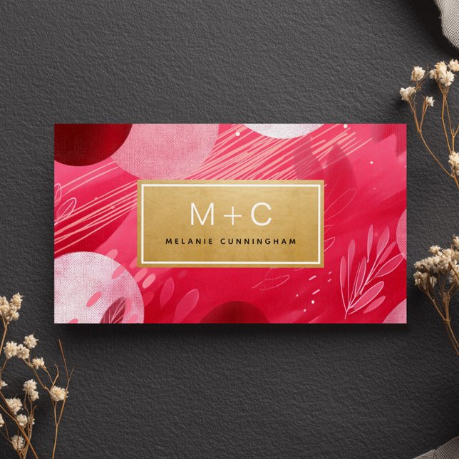 Varmt rosa guld abstrakta monogram visitkort (Skapare uppladdad)
