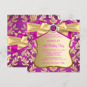 Varmt Rosa Guld Damask Båge Födelsedagsfest Inbjud Inbjudningar