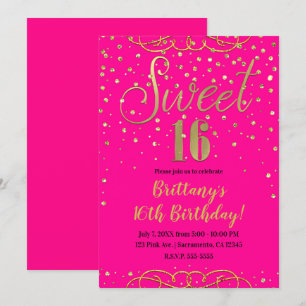 Varmt Rosa & Guld Glitter Modern Sweet 16-fest Inbjudningar