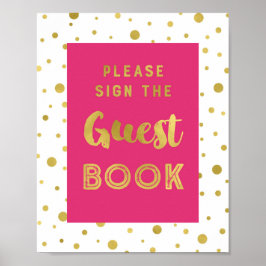 Varmt rosa guld konfetti gästbok bröllopsskylt poster