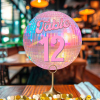Varmt rosa guld retro disko boll rund bord nummer