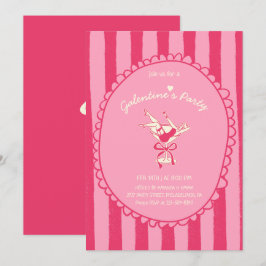 Varmt Rosa Handritad Galentine's Dagfest Inbjudningar