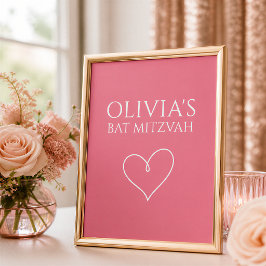 Varmt Rosa Hjärt Bat Mitzvah-skylt Poster