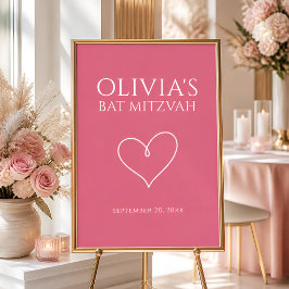 Varmt Rosa Hjärt Bat Mitzvah-skylt Poster