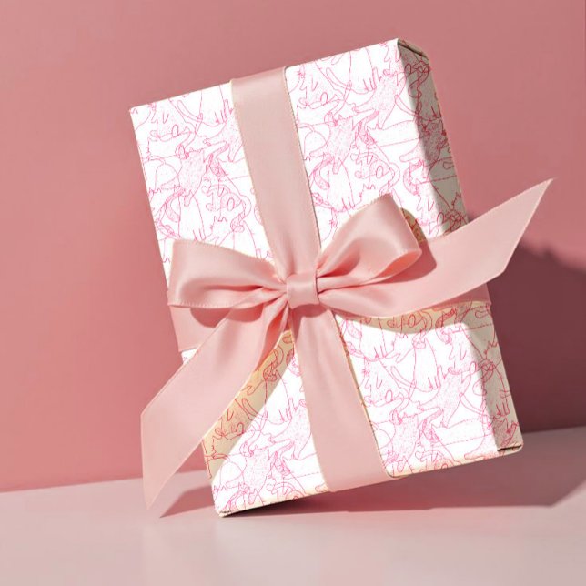Varmt rosa klotterkatter – modernt sött mönster presentpapper (Skapare uppladdad)