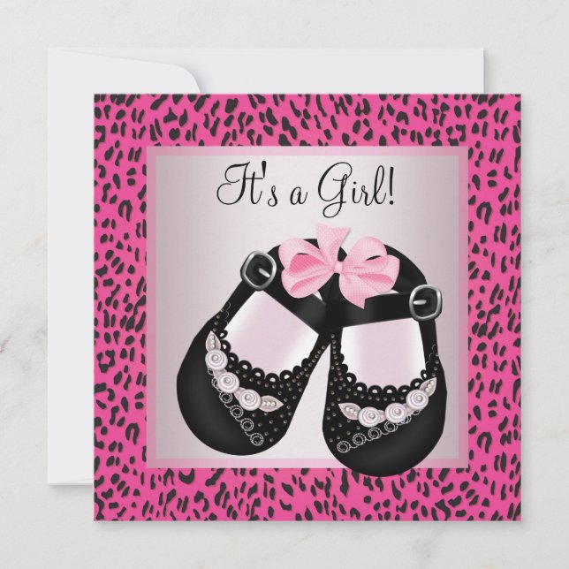 Varmt rosa leopard babyflicka baby shower inbjudningar (Framsida)