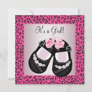 Varmt rosa leopard babyflicka baby shower inbjudningar