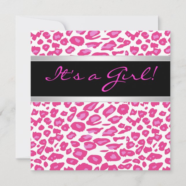 Varmt rosa leopard flicka baby shower inbjudningar (Framsida)
