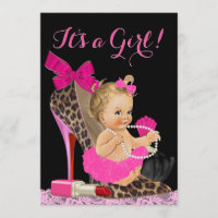 Varmt rosa leopard högklackad sko baby shower