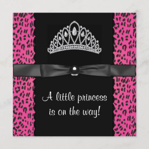 Varmt rosa leopard prinsessa babyflicka baby showe inbjudningar