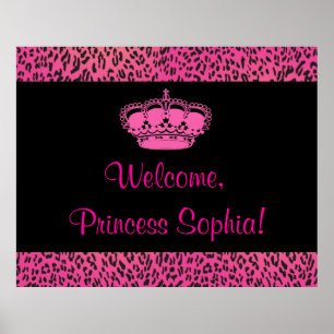 Varmt rosa leopard prinsessa fest banner poster