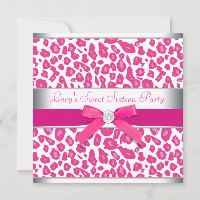 Varmt rosa leopardbåge Rosa leopard söta 16-fest Inbjudningar (Framsida)