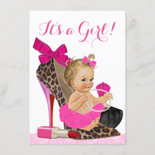 Varmt rosa leopardsko Babyshower Inbjudningar