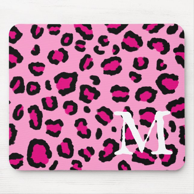 Varmt Rosa Leopardtryck Monogram Musmatta (Framsidan)