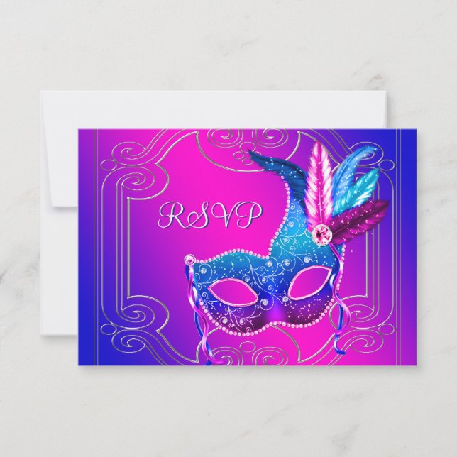 Varmt rosa lila maskeradfest RSVP OSA Kort (Framsida)