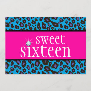 Varmt rosa lila turkos blå leopard Sweet Sixteen Inbjudningar