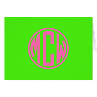 Varmt rosa limegrön preppy cirkelmonogram gör-det- OBS kort