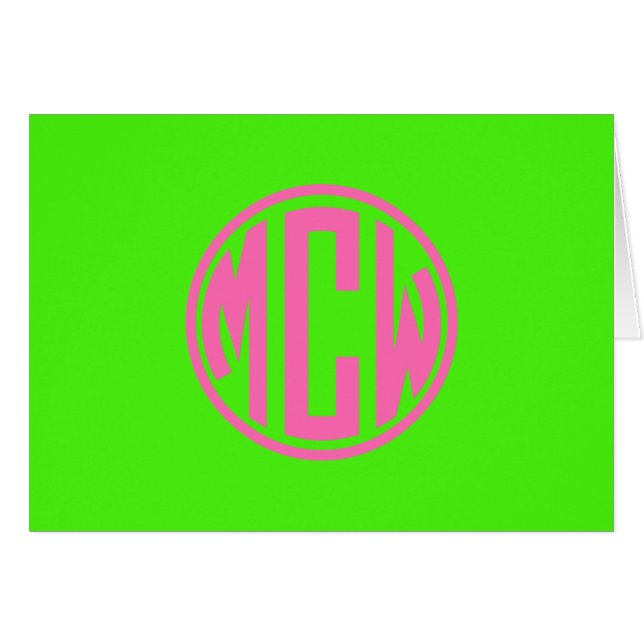 Varmt rosa limegrön preppy cirkelmonogram gör-det- OBS kort (Framsidan Horizontal)