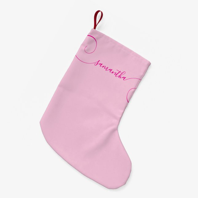 Varmt Rosa Lockig Signatur Liten Julstrumpa (Framsidan (Hängande))