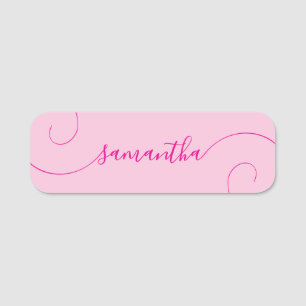 Varmt Rosa Lockig Signatur Namnbricka