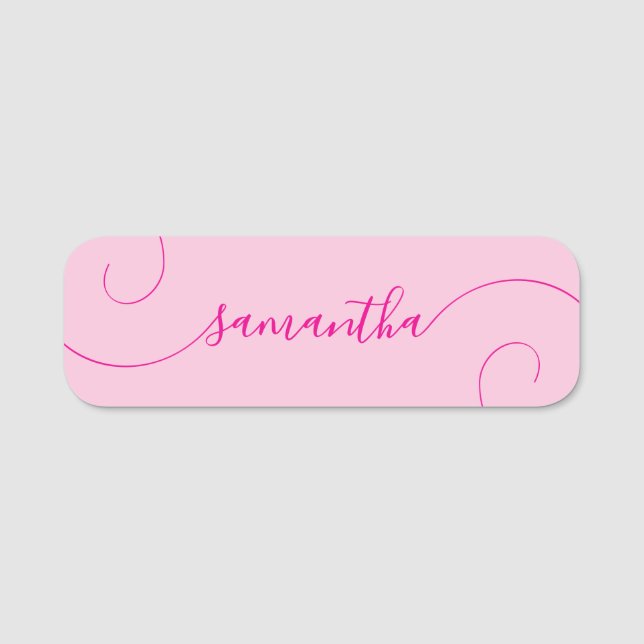 Varmt Rosa Lockig Signatur Namnbricka (Framsida)
