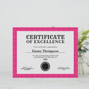 Varmt rosa magenta företagsutmärkelsecertifikat