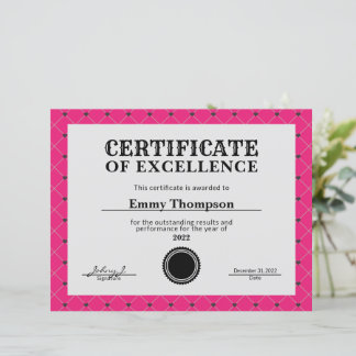 Varmt rosa magenta företagsutmärkelsecertifikat