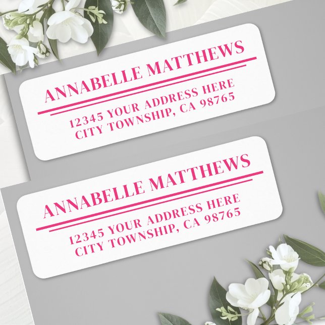 Varmt Rosa Minimalistisk Avsändaradress Returadress Etikett (Hot Pink Minimalist Return Address Label )