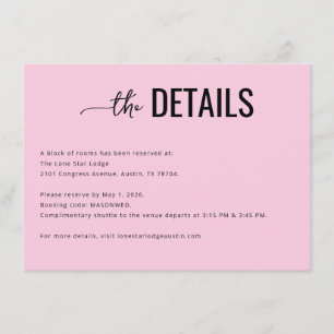Varmt Rosa Minimalistisk Bröllopsdetaljkort Tilläggskort