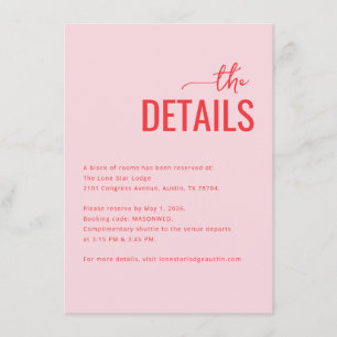 Varmt Rosa Minimalistisk Händelseinformation Tilläggskort