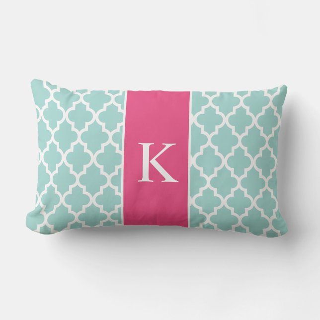 Varmt Rosa Mintgrön Marockansk Anpassad Monogram Lumbarkudde (Framsida)