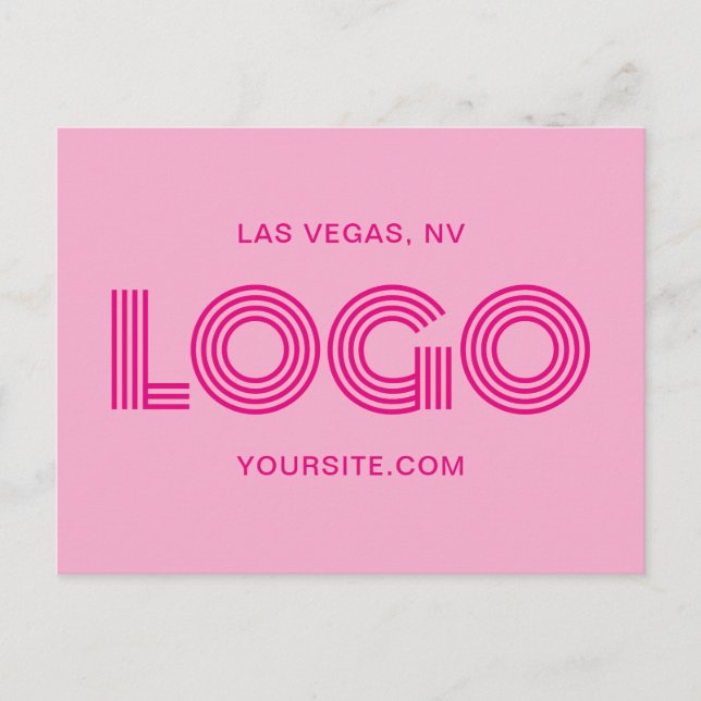 Varmt Rosa Modern Rektangulär Logo Vykort (Framsida)