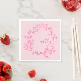 Varmt Rosa Modern Skrift Girligt Monogram Namn Pappersservett
