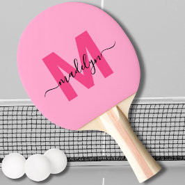Varmt Rosa Modern Skrift Namn Flickaktig Monogram Pingisracket