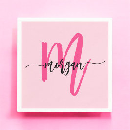 Varmt Rosa Modernt Skript Tjejaktig Monogram Namn Pappersservett