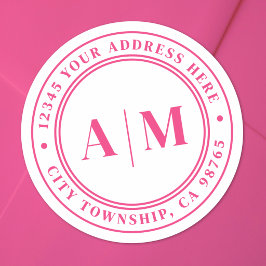 Varmt Rosa Monogram Returadress Runt Klistermärke