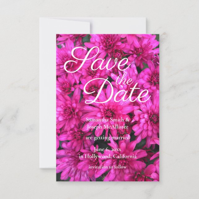 Varmt Rosa Mums Blommig Foto Spara Datum Inbjudningar (Framsida)