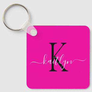 Varmt Rosa Namn Initial Monogram Nyckelring