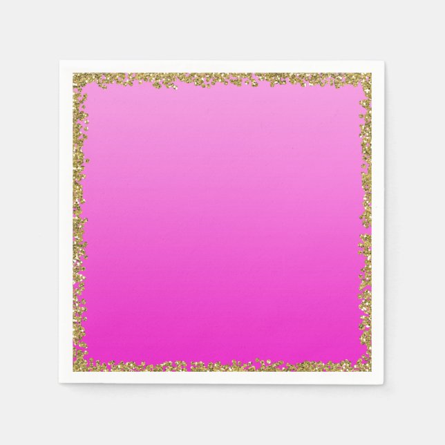 Varmt Rosa Nedsänkt Guld Glitter Glam Glitter Fest Pappersservett (Framsidan)